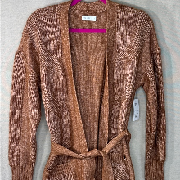 Nine West Sweater Brown Cardigan w/ Belt Long Length Wool Blend in Size M  NWT - Picture 4 of 15